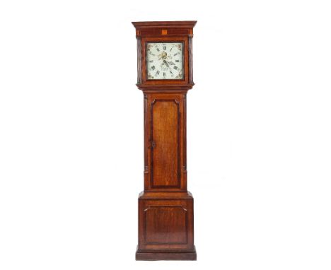 An oak longcase clock by T. Stripling Lichfield, early 19th century, square hood and painted dial with date aperture over a w