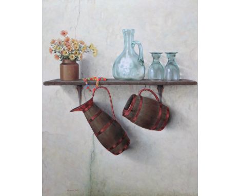 Michael Tain (b.1927), Old Kitchen Shelf, oil on canvas, signed, inscribed on stretcher, 99cm x 80cm. ARR