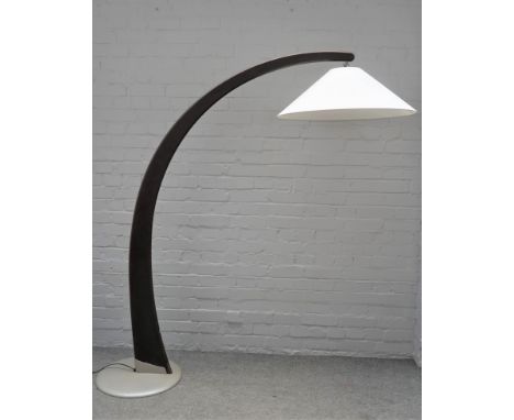 A 20th century laminated elm standard lamp and shade, 181cm high.&nbsp;