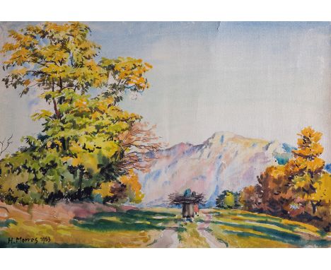 Hermann Morres 1885 Kronstadt - 1971 Kronstadt Landschaft mit Böttcherrücken im Hintergrund, 1953. Aquarell auf Papier, Rände