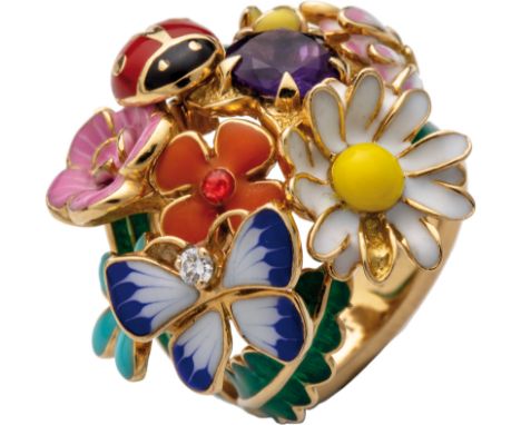 Diorette-Ring Christian Dior, Paris 750-er Gelbgoldring, 21,5 g. Blütenring ''Diorette-Jardin Milly-la Forêt''.  Durchbrochen