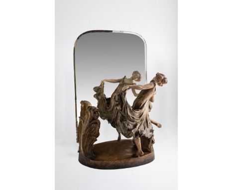 Spiegel ''Tänzerin'' F. Gross (Entwurf), Friedrich Goldscheider, Wien, um 1905 Junge Dame in Tanzpose. Terrakotta, bunt bemal