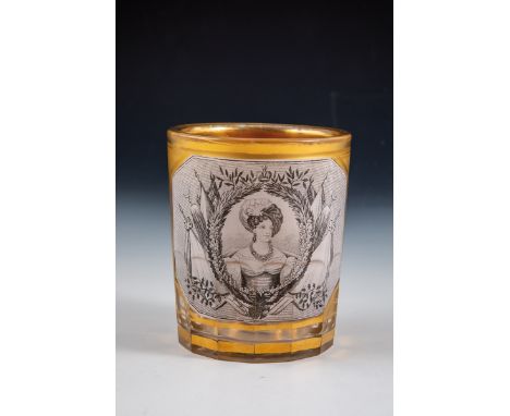 Becher mit Portrait von Alexandra Fjodorowna Russland, Kaiserliche Glasfabrik St. Petersburg, Konstantin Terebenew und Pawel 