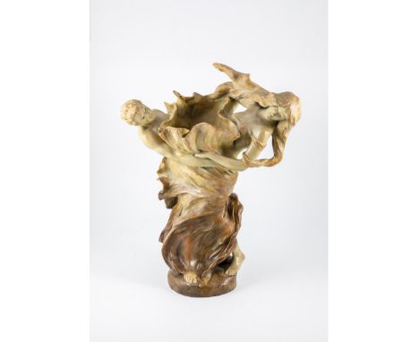 ''Lustiger Tanz'' Cherc (Entwurf), Friedrich Goldscheider, Wien, um 1898/1900 Tanzendes Paar. Terrakotta, bemalt. Geringfügig