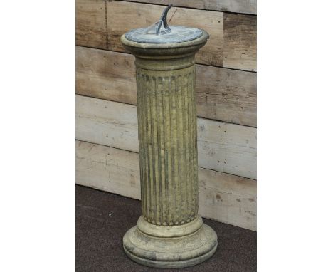 Regency style West Country composite stone fluted sundial column with lead dial, H85cm