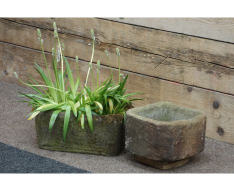 Small composite stone garden trough, planted (40cm x 29cm), and another composite stone trough 