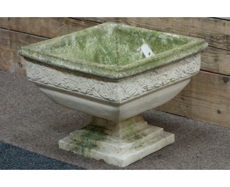 Composite stone square planter on plinth, 52cm x 52cm, H43cm