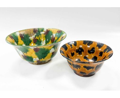 A Chinese egg and spinach glazed deep bowl, Qing Dynasty, Kangxi Emperor, circa 1700, with everted rim, hatched square seal m