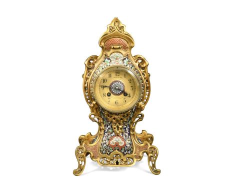 A late Victorian gilt metal and champleve enamel mantel clock, the gilt dial signed 'Brook &amp; Son, Edinburgh', Japy Freres