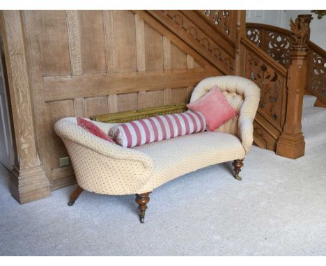 A Victorian button back sofa,  with shaped ends, on turned legs and casters190cmCastors stamped Cope and Collinson