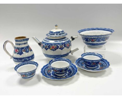 A Chinese export soft-paste porcelain part tea service, Qing Dynasty, Qianlong Emperor, circa 1780, painted in blue and white