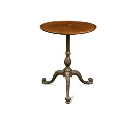 A Chippendale style mahogany tripod table, with later dish top above a fluted column on cabriole legs decorated with acanthus