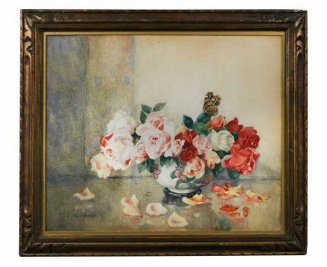 § Katharine Cameron RWS RE (1874-1965) 'Autumn Rosebuds'signed lower left 'K Cameron', inscribed with title and artist's addr