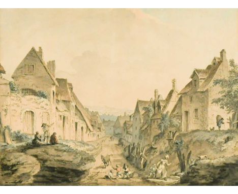 Samuel Hieronymus Grimm (1733-1794) A street in Dieppe, Francesigned and dated lower centre 'S. H. Grimm fecit 1771'pen, ink 