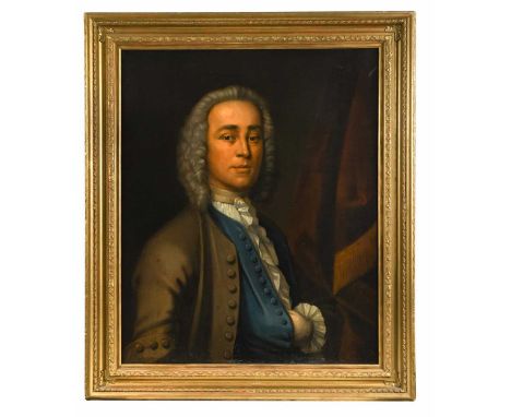 Follower of Andrea Soldi Portrait of a gentleman in a brown jacket and blue waistcoatoil on canvas73 x 59.5cm89 x 75cm framed