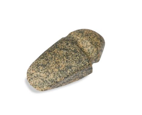An early stone axe head, probably North American,  with flattened base a grooved head19cm wide