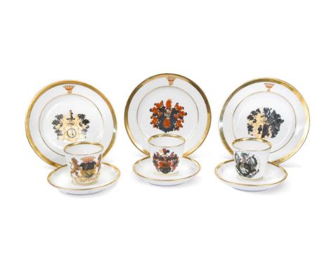 A Gotha armorial part service, circa 1865, painted with various coats of arms, including, Gottenberg of Pomerania, Baroness v