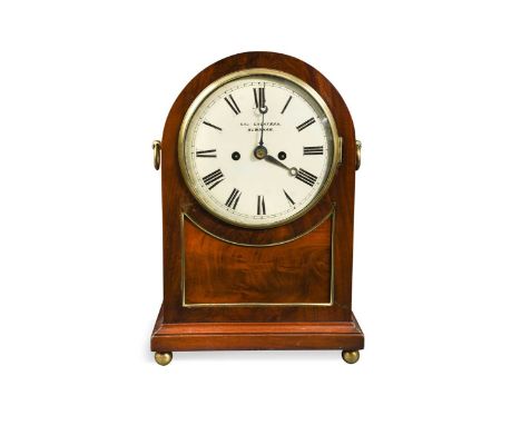 A mahogany dome top mantel clock, 19th century, the painted dial signed 'Saml. Shortman, Newnham', Roman numerals, twin fusee