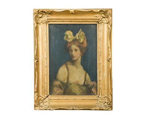 European School, circa 1900 Portrait of a young woman with bow in her hairsigned with initials 'C.R.'oil on panel23 x 15.5cm