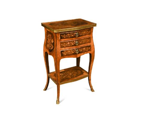 A French Louis XV style kingwood and gilt metal mounted side table, late 19th century, decorated with floral marquetry, compr