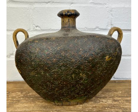 A KASHIMIRI STLYE TWIN HANDLED FLASK, 24cm x 21cm 