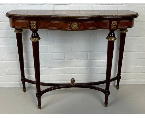 A FRENCH STYLE CONSOLE TABLE WITH GILT METAL MOUNTS AND MARQUETRY DETAIL,100cm x 80cm x 36cm 