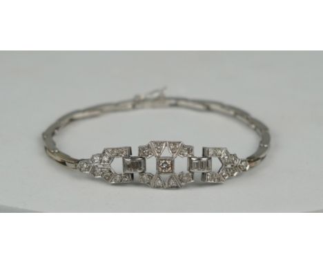 AN PLATINUM BRACELET SET WITH DIAMONDS IN AN ASPREY AND CO BOX, Marked 'LONDON MADE' Weight: 8.06gms 17.5cm L