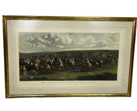 AFTER J.F. HERRING AND CHARLES HUNT: A PRINT DEPICTING THE START FOR THE MEMORIAL DERBY 1844, 115cm x 65cm Mounted in a large