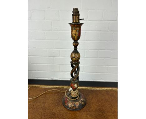 A KASHMIRI POLYCHROME TABLE LAMP, 58cm H 