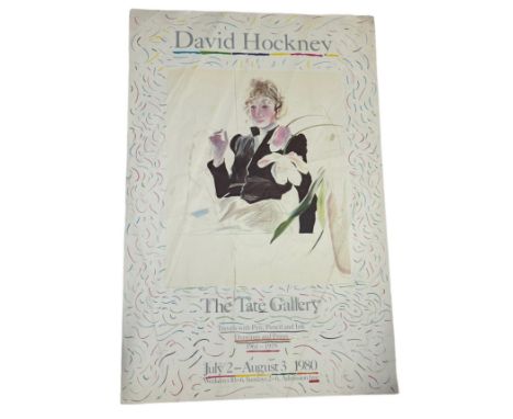 A DAVID HOCKNEY 1980 TATE EXHIBITION POSTER WITH CELIA BIRTWELL, 76cm x 50cm 