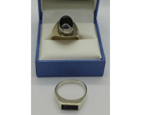 Two silver and Blue John rings, R and T