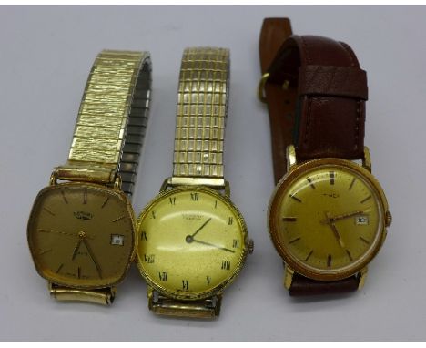 Three wristwatches; Sarcar, Timex and Rotary, lacking winder