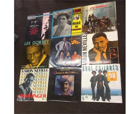 Record Collection of Vintage 9 LPs  to include, "Lee Dorsey- Ride your Pony" "Aaron Neville- Make me Strong " 'Soul Shouts- T