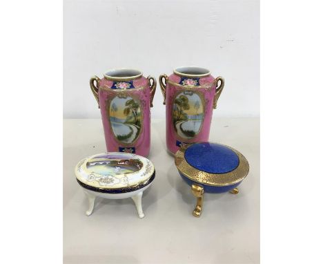 Pair of Noritake vases and 2 lidded trinket boxes all in good condition vases measure approx 6ins tall 