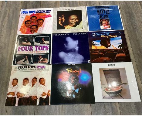 Record Collection of Vintage 9 LPs all as new includes four tops , Percy Sledge ,BB.King, Fats Domino, all records are from a