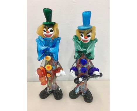 2 Vintage murano glass clowns edge scuff to surface of guitar image taken each measures approx 30cm tall