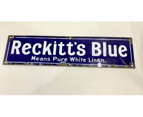 Vintage enamel sign reckitts blue meana white linen sign measures approx 16ins by 4ins 