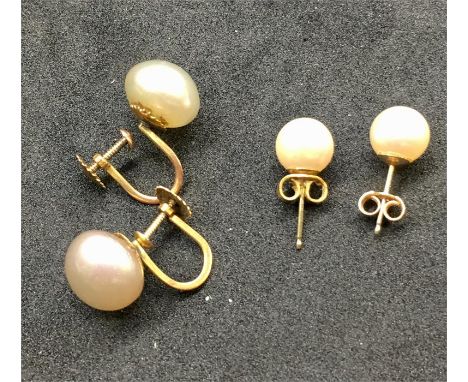 2 pairs of Gold and Pearl earrings 1 hallmarked 585 14k uncleaned condition 