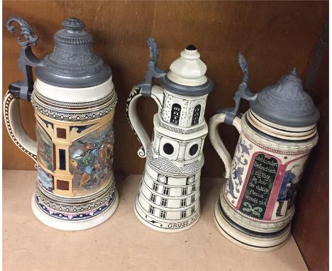 3 vintage German beer Stein tankards 