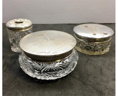 3 Silver top dressing table trinket jars 