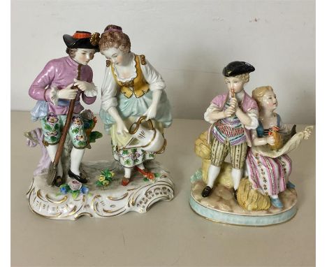 2 Antique Sitzendorf porcelain figures look in good condition light age related damage chip to base on 1 fig crack to finger 