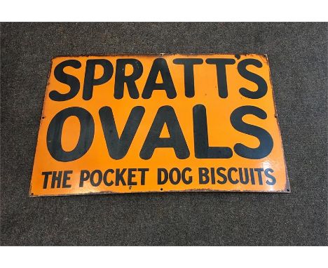 Vintage enamel sign Spratts ovals the pocket dog biscuits measures apprx 30ins by 20ins 