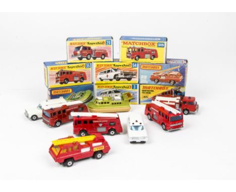 Matchbox Superfast Emergency Service Vehicles, 22 Blaze Buster, 35 Merryweather Fire Engine (3), 29 Fire Pumper, 54 Cadillac 