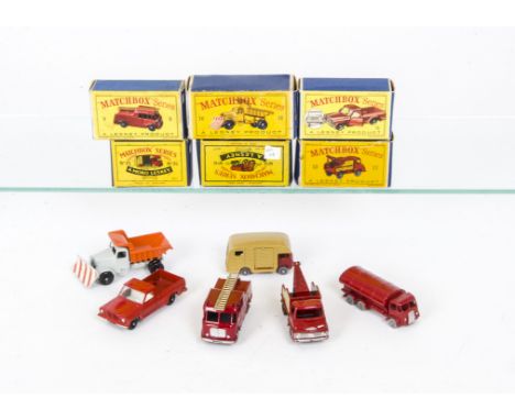 Matchbox Lesney 1-75 Series Commercials, 11b Esso Petrol Tanker, GPW, 13b Ford Thames Wrecker, BPW, 35a ERF Horse Box, GPW, 7