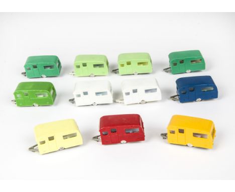 Tri-ang Minix 00 Gauge loose RC 16 Caravan, 11 models including white (2, different bases), light green (2, different bases a