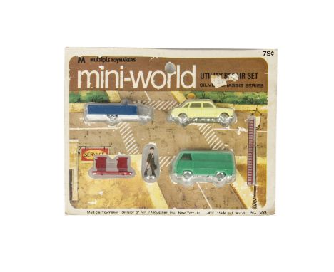 Tri-ang Minix American Issue Mini-World Utility Repair Set no 503, comprising green Ford Van, yellow Morris 1800, blue Traile