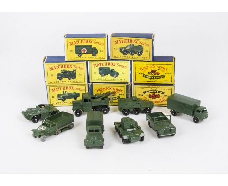 Matchbox Lesney 1-75 Series Military Vehicles, 63 Military Ambulance, 54 Saracen Carrier, 64 Scammel Break-Down Truck, 68 Arm