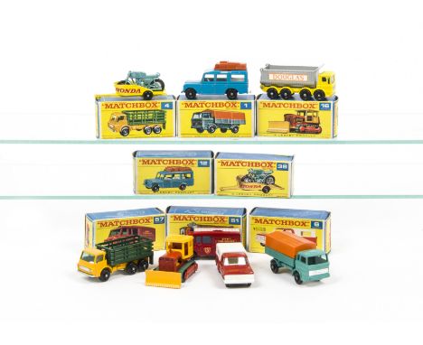 Matchbox Lesney 1-75 Series, 57 Land Rover Fire Truck, 51 8 Wheel Tipper,  6 Ford Pick-Up, 1 Mercedes Truck, 16 Case Tractor,