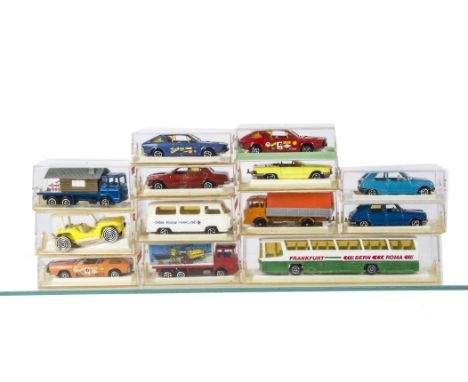 Majorette Small Scale Diecast, including 258 Dune Buggy, 206 Ambulance, 260 Renault R17 (3), 236 Chalet, 213 Mercedes, 238 Pe