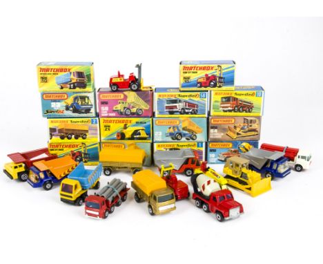 Matchbox Superfast Construction Vehicles, 64 Caterpillar Bulldozer, 19 Cement Truck, 23 Atlas Truck (3), 15 Fork Lift (2), 21